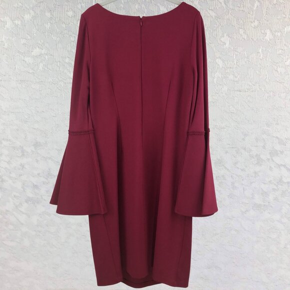 Catherine Malandrino Burgundy Scoop Neck Dress with Wide Bell Sleeves Size M - Picture 2 of 11
